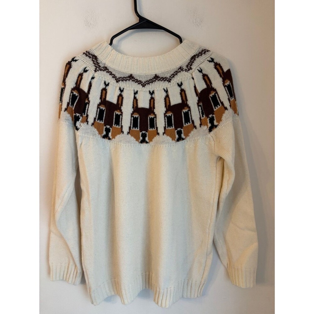 Fair Isle women’s cream white Yoke novelty chipmunk Sweater holiday medium knit - Picture 6 of 6